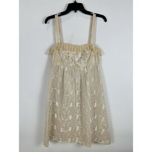 Anthropologie Left of Center Embroidered Ruffle Double Lined Silk Dress Sz 6